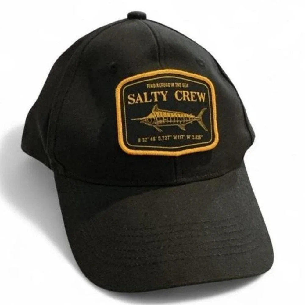 Salty Crew Snapback Hat Mens OSFM Black Marlin Patch Fishing Cap